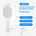 Blue and purple rechargeable electric mosquito swatter with plastic shell and metal grid.