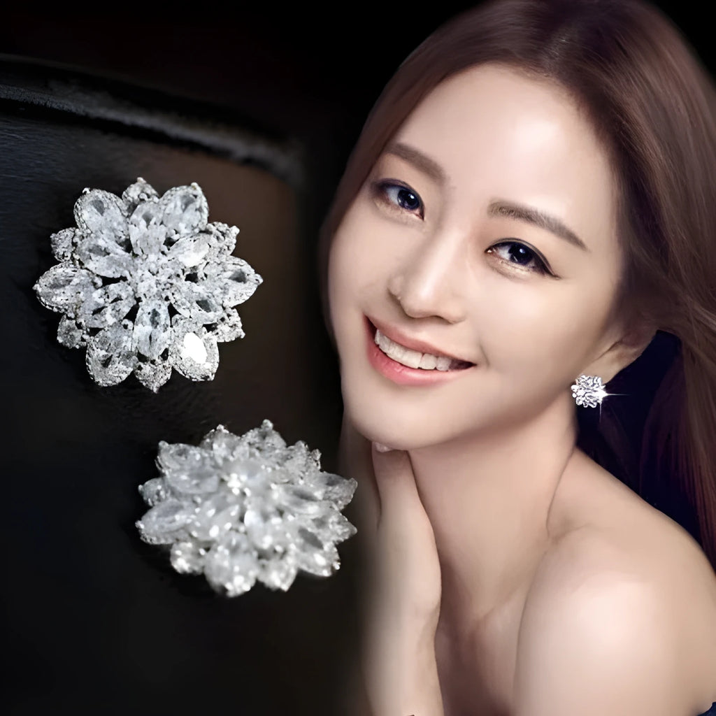 S925 sterling silver tremella nail flower earrings with platinum electroplating, greyish finish, hypoallergenic