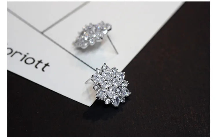 S925 sterling silver tremella nail flower earrings with platinum electroplating, greyish finish, hypoallergenic