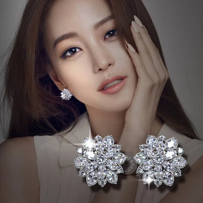 S925 sterling silver tremella nail flower earrings with platinum electroplating, greyish finish, hypoallergenic