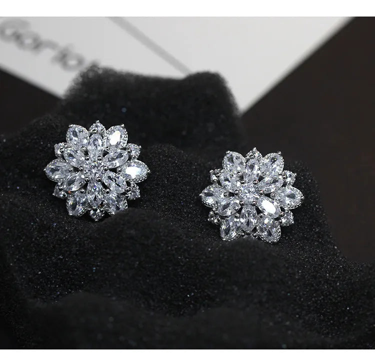 S925 sterling silver tremella nail flower earrings with platinum electroplating, greyish finish, hypoallergenic