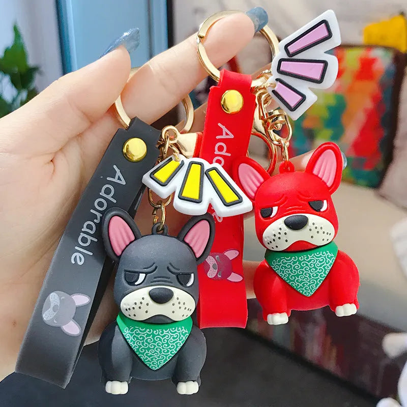 Tide Brand French keychain metal PVC pendant bucket style red yellow grey OPP bag packaging