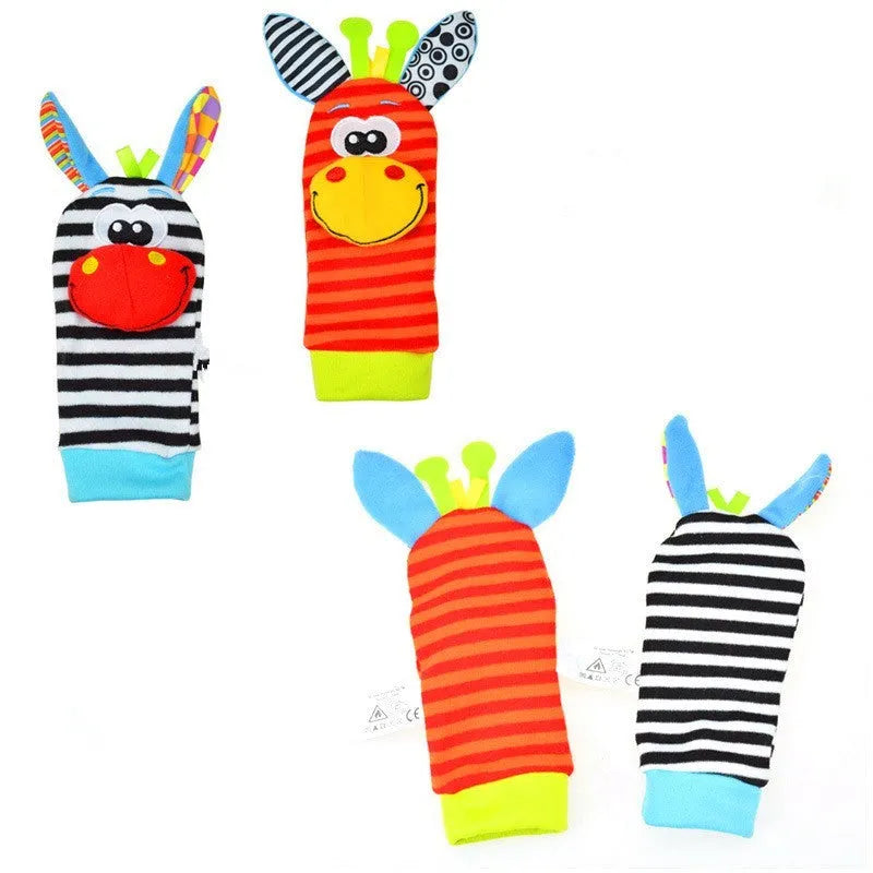 Baby cartoon bell wrist strap or socks in colourful cloth with bell for sensory play