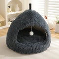 Plush winter cat nest bed in soft cloth with enclosed design, available in multiple colours and sizes