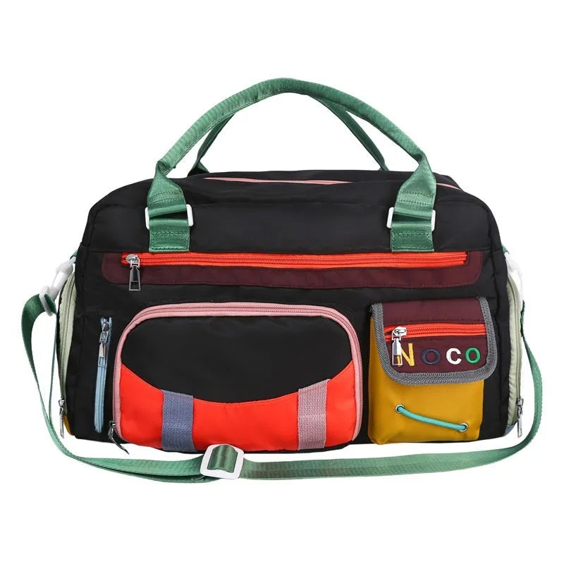 Large capacity sports shoulder messenger bag in black or khaki with 36-55L storage