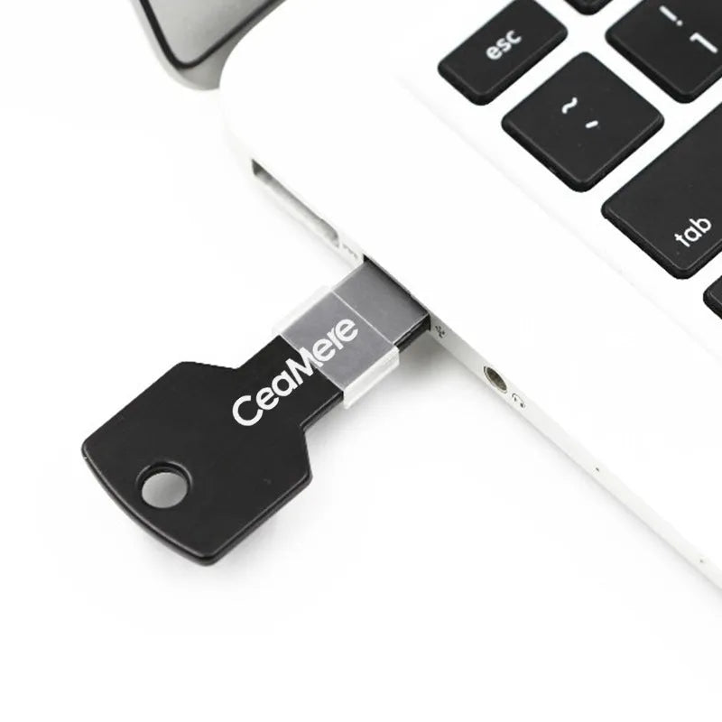Personality key USB flash drive with metal shell in multiple colours including black and blue