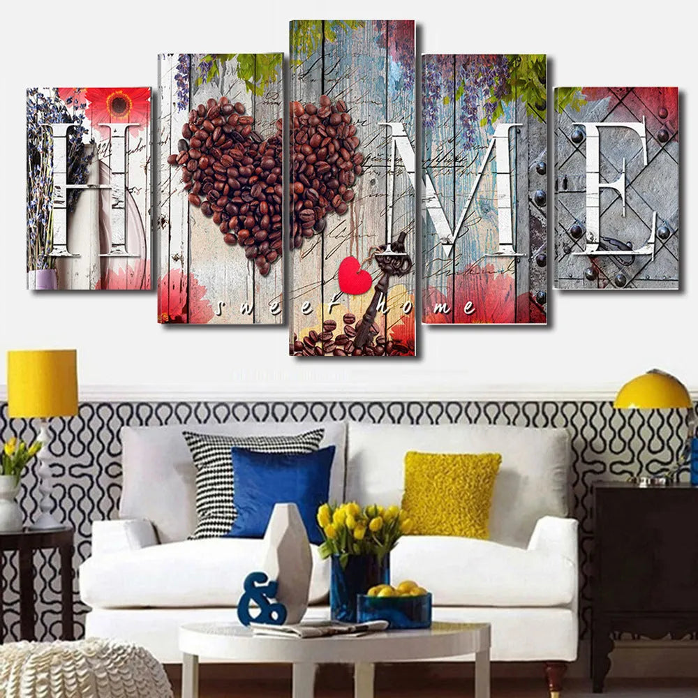 Set of five red unframed oil painting canvas boards in various sizes.