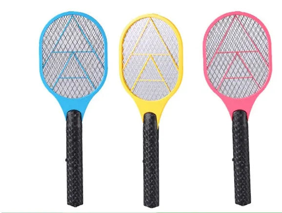 Battery electric mosquito swatter 45x16cm in blue colour on white background