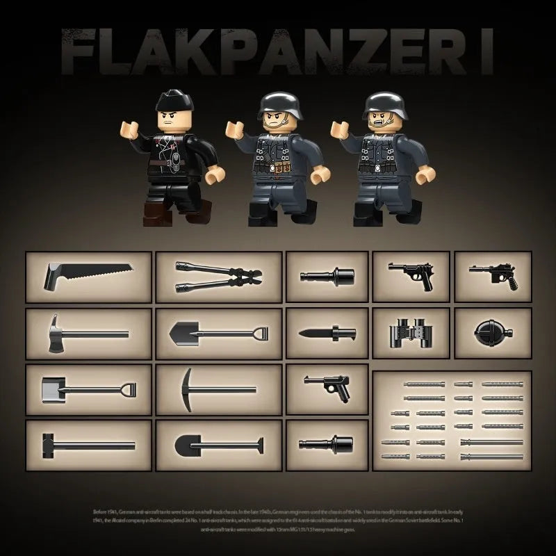 German No1 anti-aircraft tank building blocks, small particle plastic bricks, 100299 German style, for ages 7-14