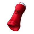 Adult male silicone penis exercise trainer in red lips colour with tongue licking vibration suction function USB rechargeable