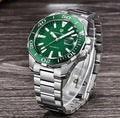 Men's mechanical watch PD-1617 with stainless steel bracelet and silver black dial