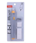 Black electric eraser with plastic body and geometric design on a white background