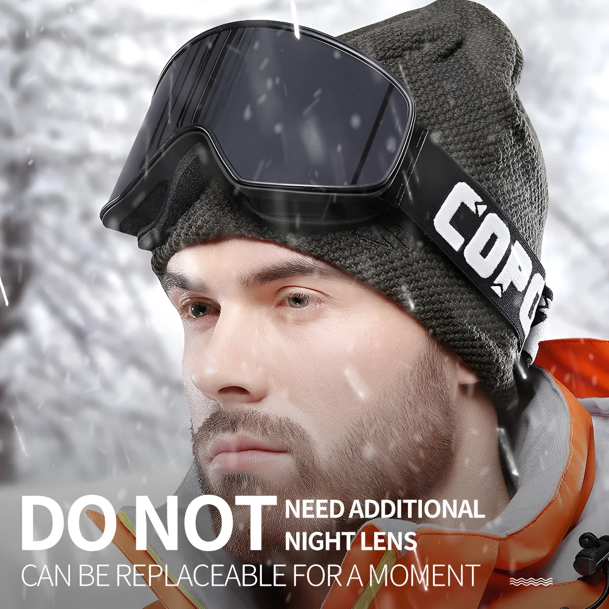 Magnet myopia night vision ski goggles with double-layer anti-fog lens, PC+TPU frame, blue colour option