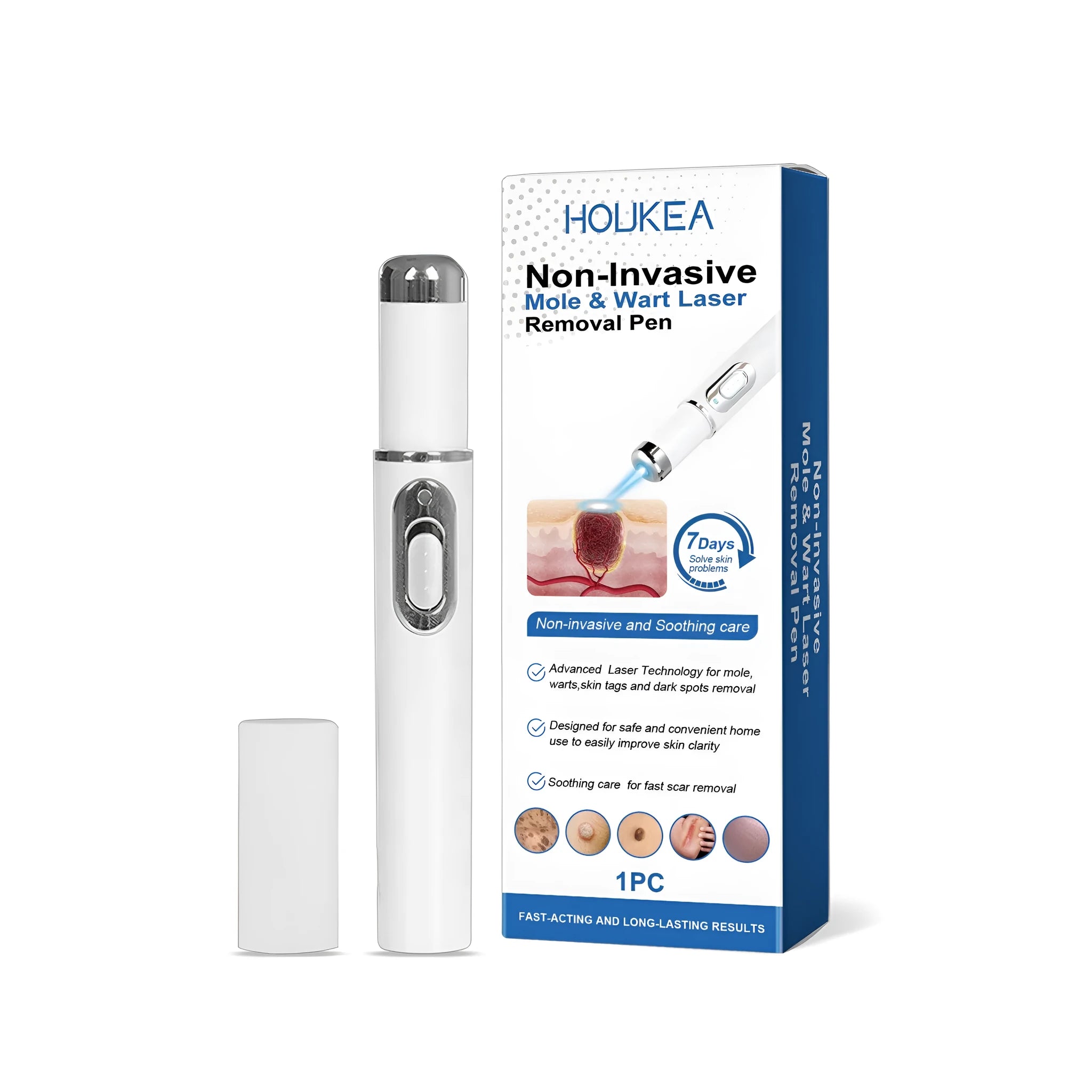 Non-invasive mole wart laser removal pen in black with ABS construction on white background