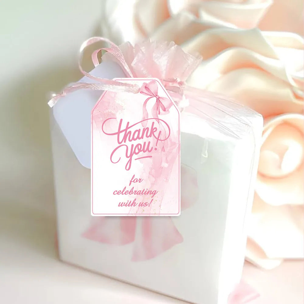 Birthday party gift label tags set with bowknot designs and hemp rope ties