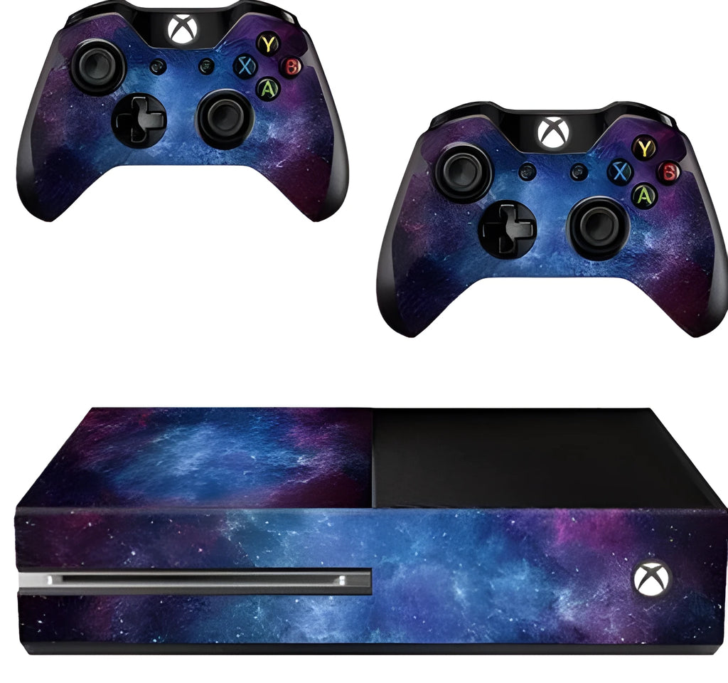 Five blue matt finish vinyl skin stickers for Xbox One console, sealed in an OPP bag.