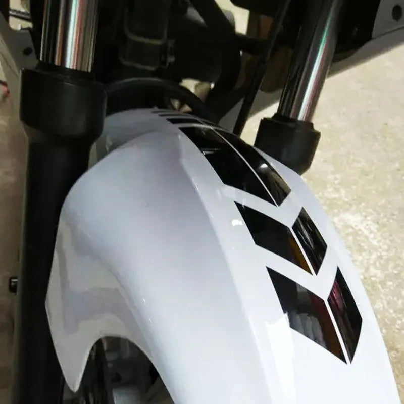 Locomotive mudguard sticker in PET with reflective stripe pattern, 34cm x 5.5cm, shown in black, blue, red, white or yellow.