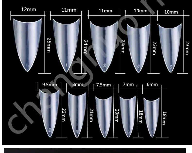 500 pieces of fake nail tips in ABS material, half tip shape, ten sizes 0-9, natural colour
