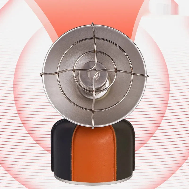 Black and orange portable camping heating stove with automatic ignition.