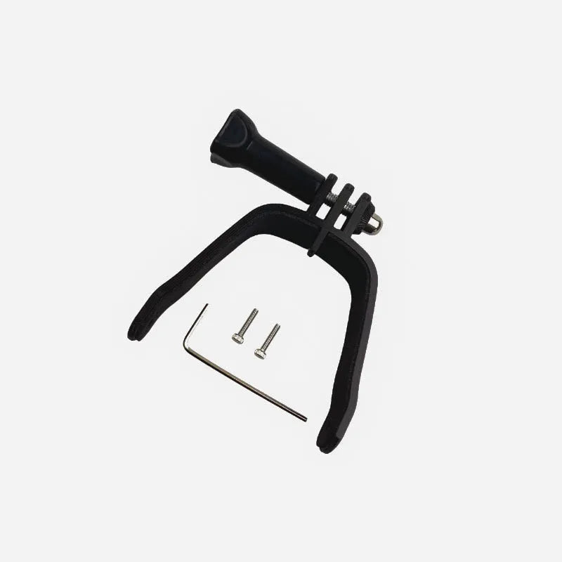 3D-printed hard plastic FPV drone top expansion bracket with soft sponge pad for mounting GoPro cameras.