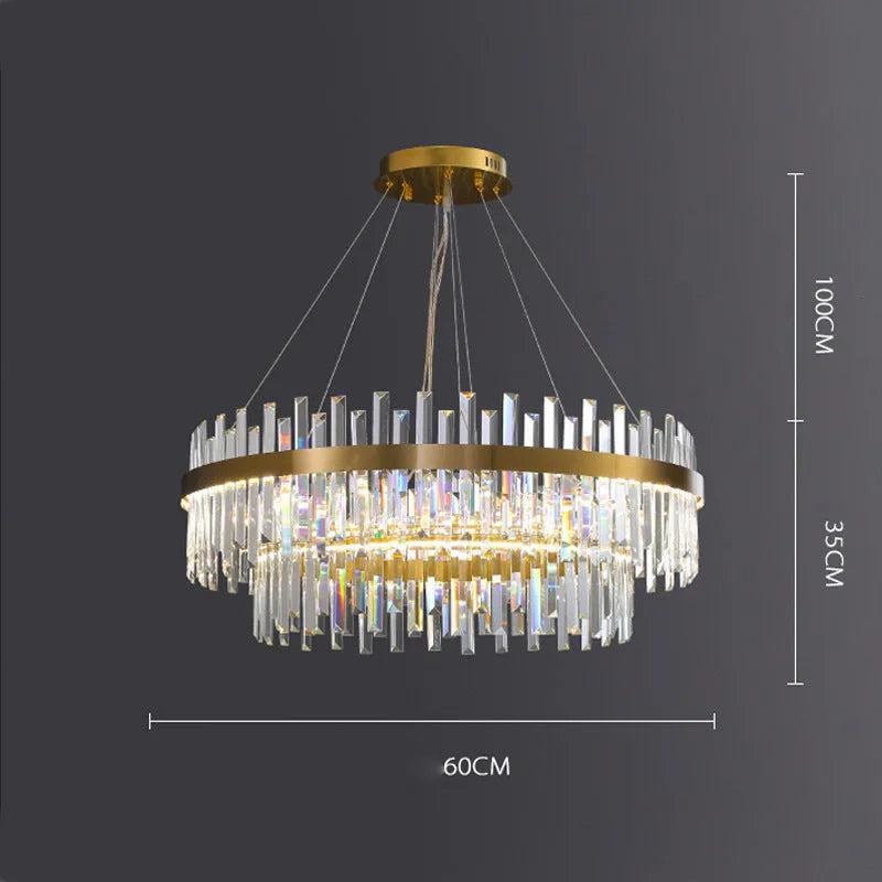 Stainless steel crystal chandelier with adjustable height for atmospheric restaurant and bedroom lighting