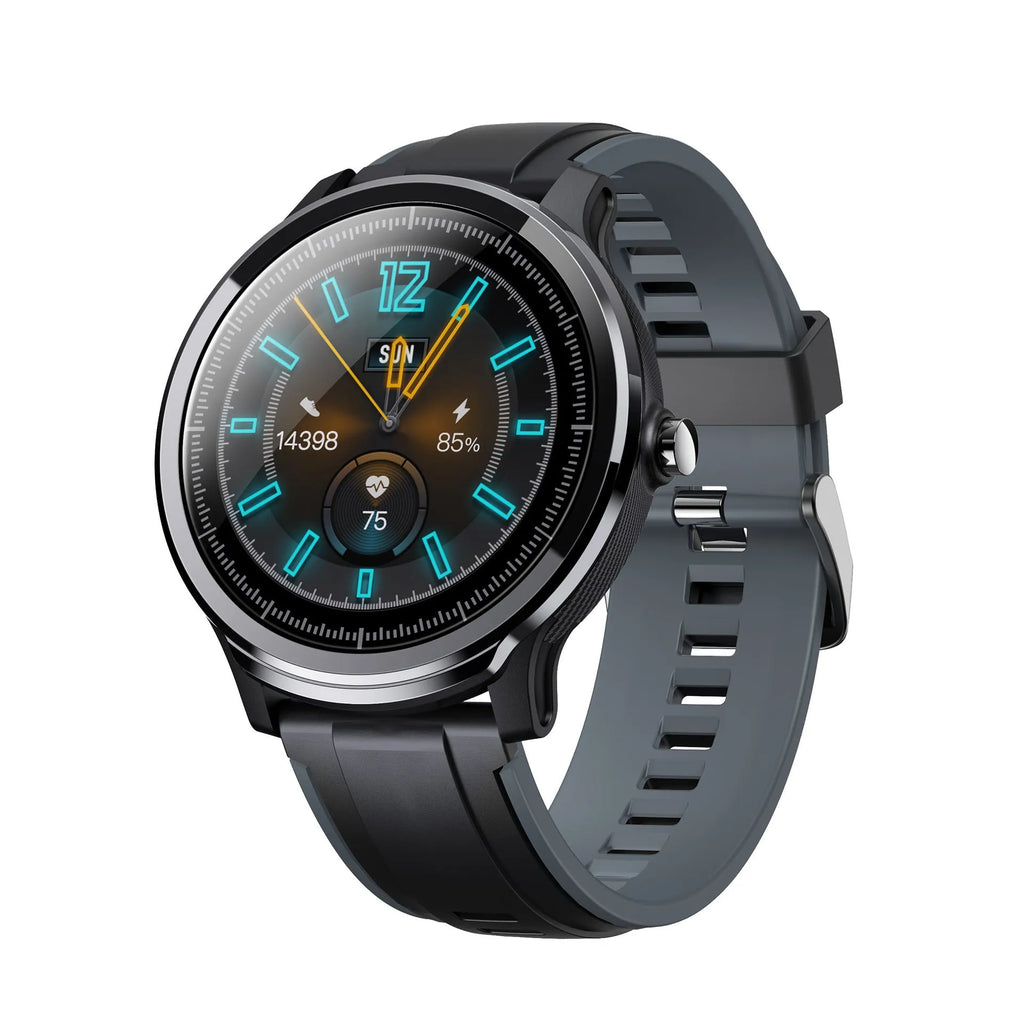 Kospet PROBE smart watch with 1.3-inch touch screen in green or red colour on a silicone strap.