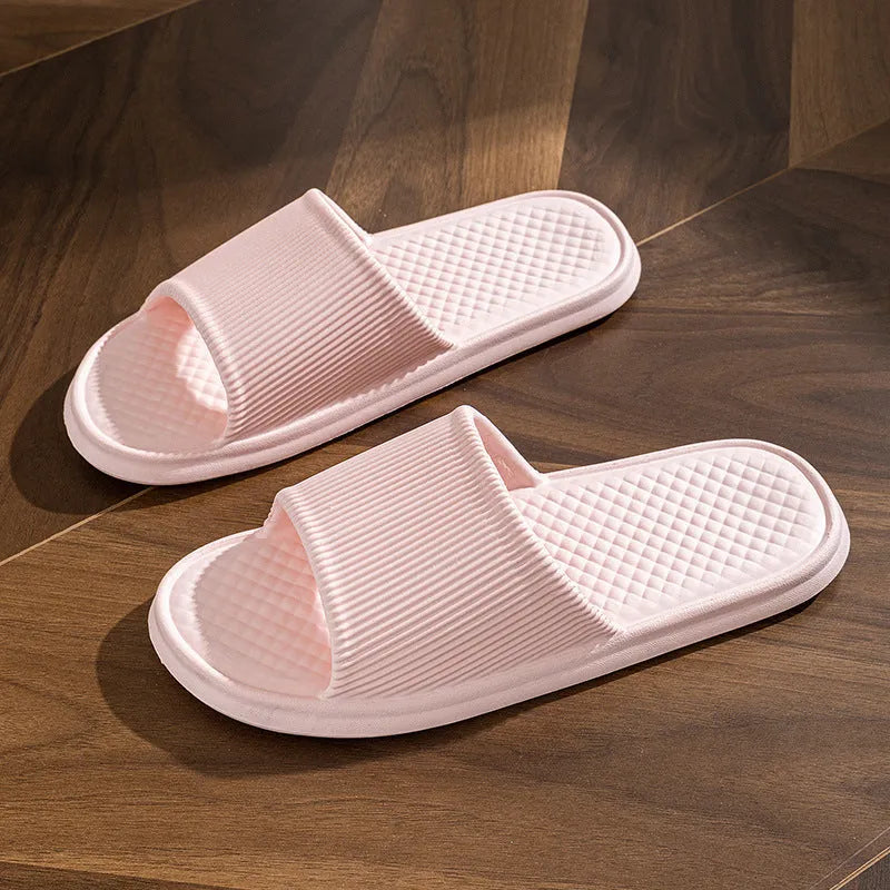 Unisex summer slippers with non-slip foam sole and rhombus-striped EVA upper in solid colour