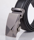 Men's automatic belt in black cowhide leather with gold buckle, 3.55cm width, 110-130cm length