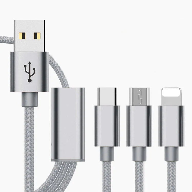Three-in-one mobile phone charging cable in multiple colours with 1.2m length and Micro USB connector