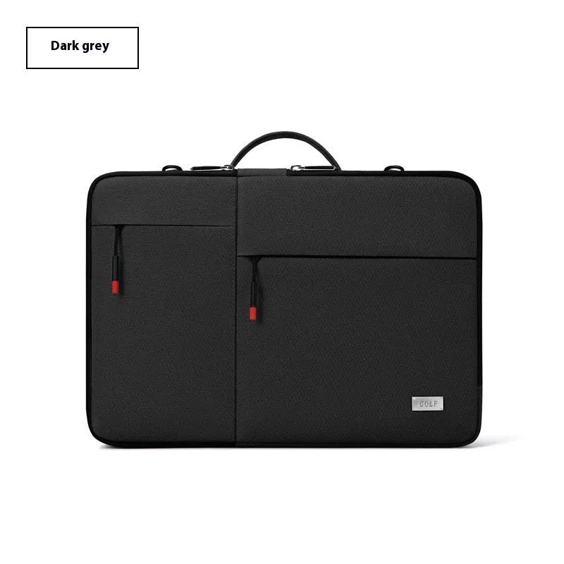 Men's 14-inch laptop protective sleeve in dark gray Oxford fabric with shoulder strap