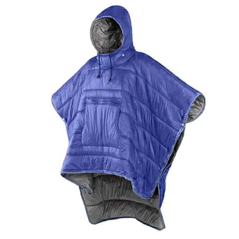 Outdoor cloak sleeping bag in Army Green or Grey, 200cm by 140cm nylon construction with hollow cotton filling