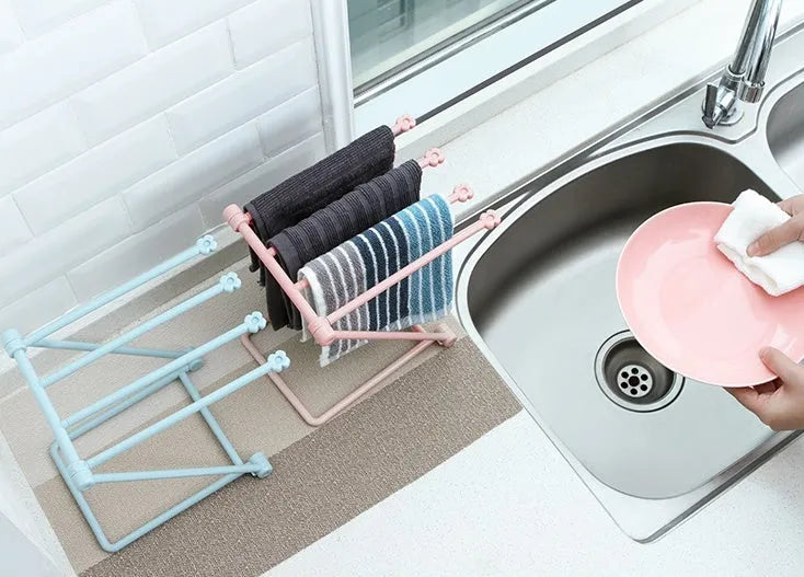 Foldable plastic kitchen towel rack in Nordic colours with punch-free installation