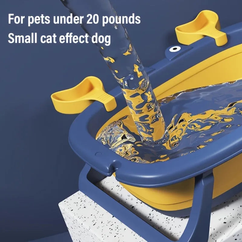 Blue foldable portable pet tub for small cats and dogs