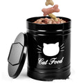 Round black iron moisture-proof storage tin with a white inner box on a kitchen counter.
