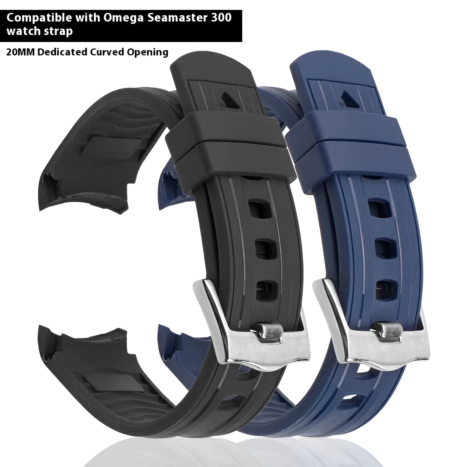 Apple Watch strap with silver buckle in 12 colour options including army green, sapphire blue, and dark red.
