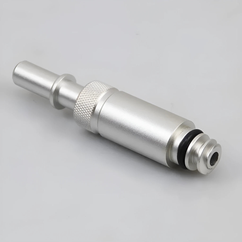 Silver metal VAS6262-9 transmission refueling joint for automotive MTF fluid service.