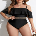 Black women's one-piece swimsuit in plus sizes from 0XL to 4XL made from polyester fabric