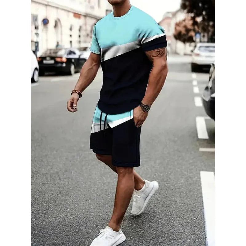 Sports two-piece set with short-sleeved T-shirt and shorts in polyester, multiple colours, sizes XS to 6XL