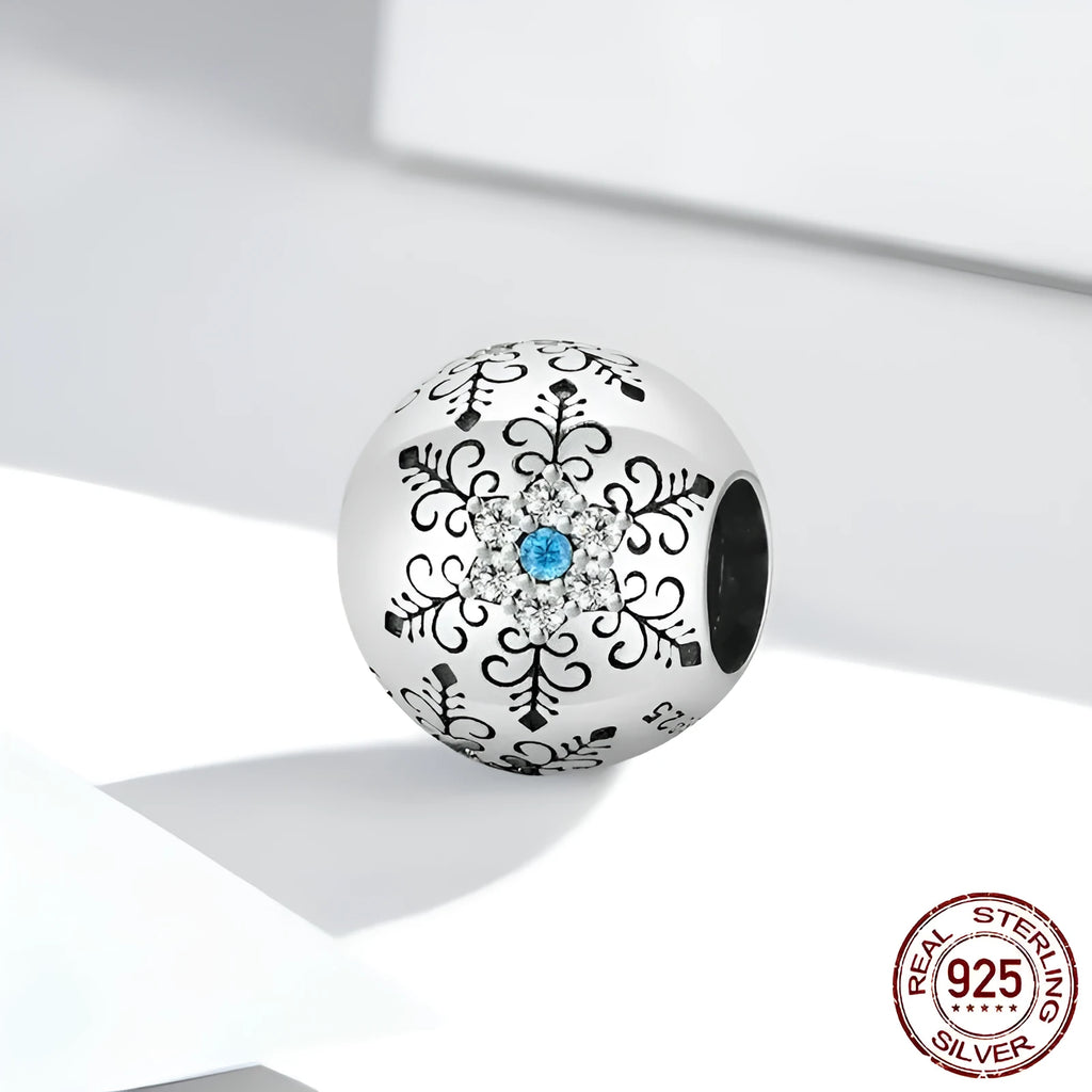 925 sterling silver snowflake bead in colour BSC513 for DIY bracelet and string bead making