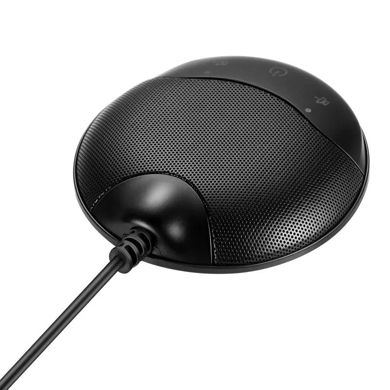 Black USB condenser microphone measuring 9x9x1.7cm with capacitive interface