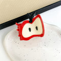 Large red spliced handmade hair clip with apple design, 6.5cm length, mixed material, for women