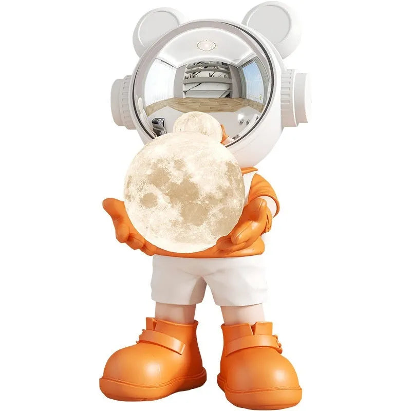 Resin desktop space bear moon night light decoration in gold with silver astronaut mask