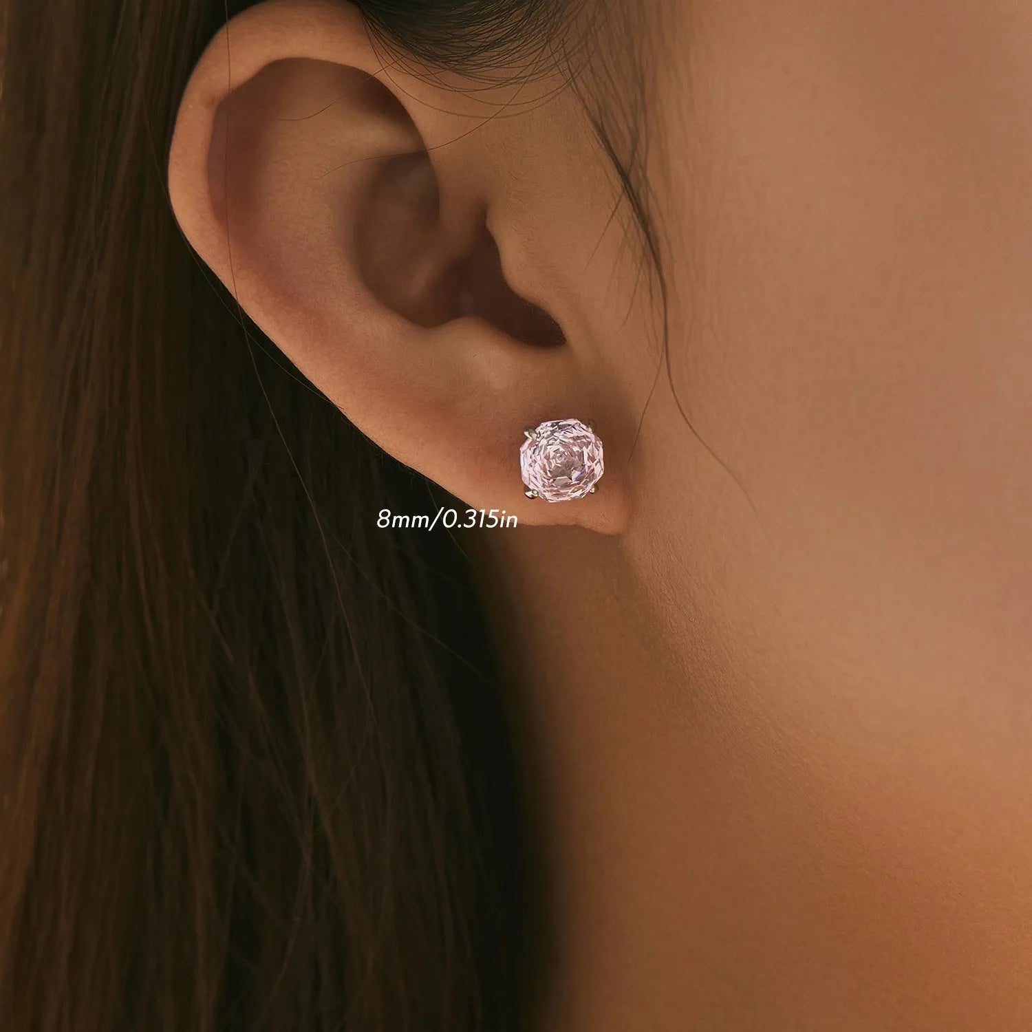 A pair of S925 sterling silver rose stud earrings for women, shown in 6mm and 8mm sizes.