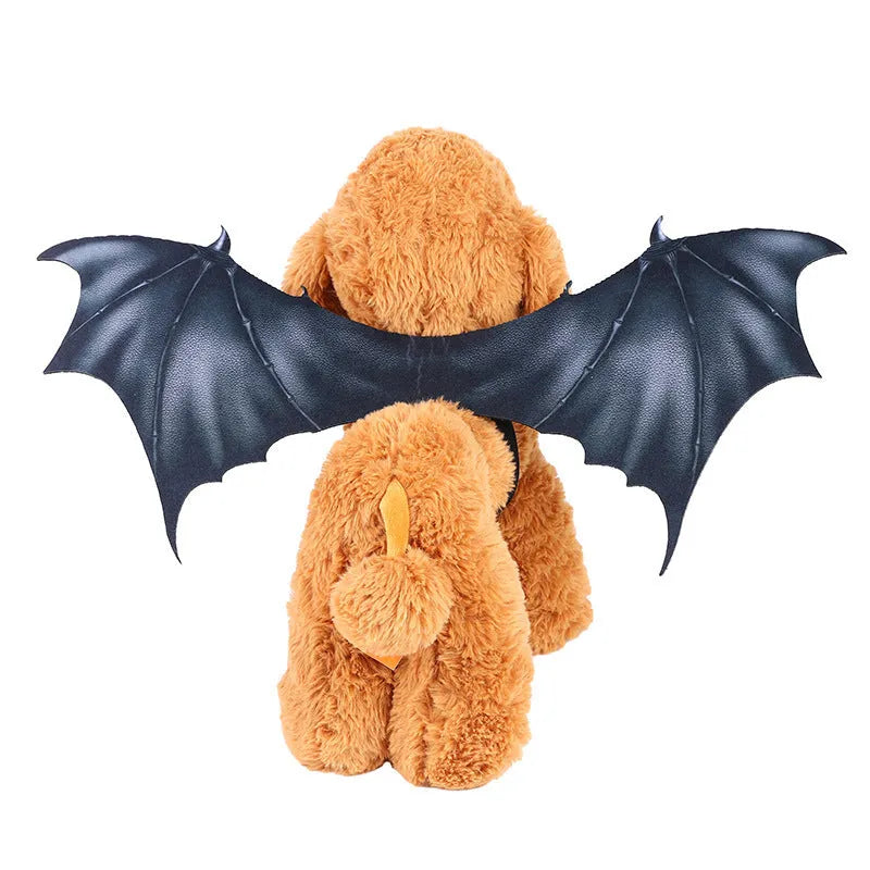 Black fabric bat wing costume for pets on a Halloween background