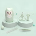 Baby nail clippers set with silicone case, plastic file, and stainless steel clippers in a choice of animal designs.