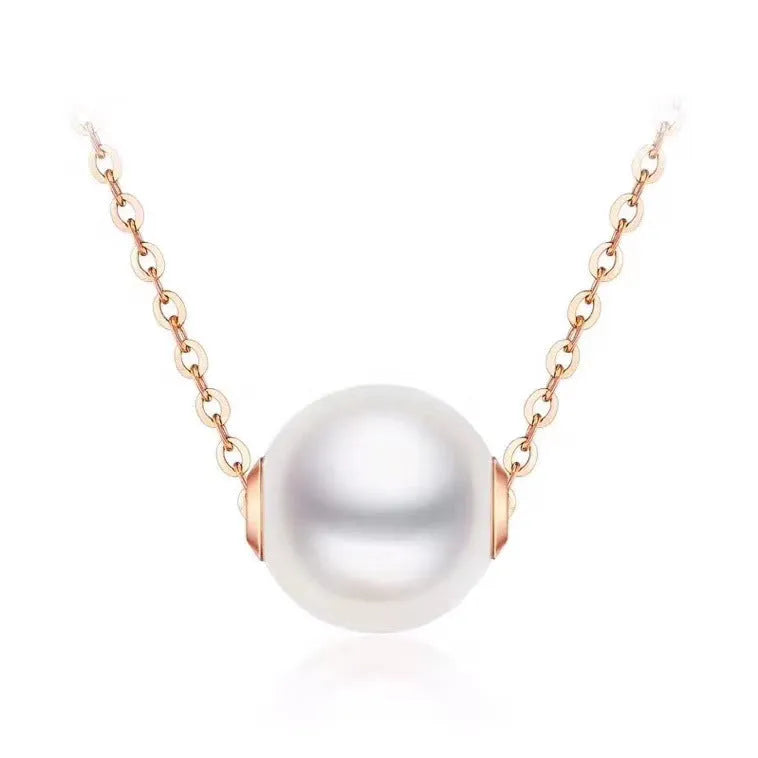 Pearl clavicle necklace with mother-of-pearl pendant in 18K gold, available in gold or rose gold.