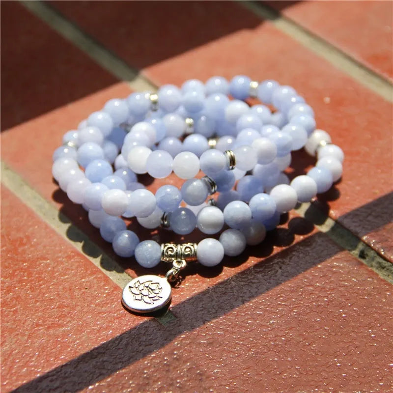 Women's natural stone angel echeveria bracelet with geometric lotus design in literature style