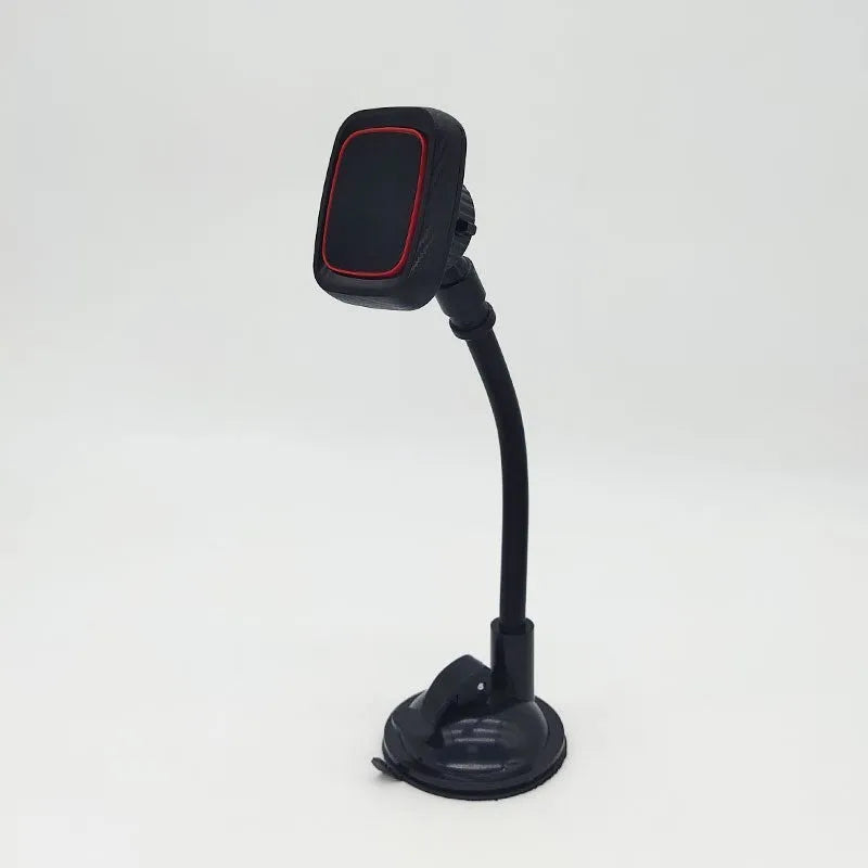 Black flexible gooseneck air vent phone holder mounted on a car dashboard