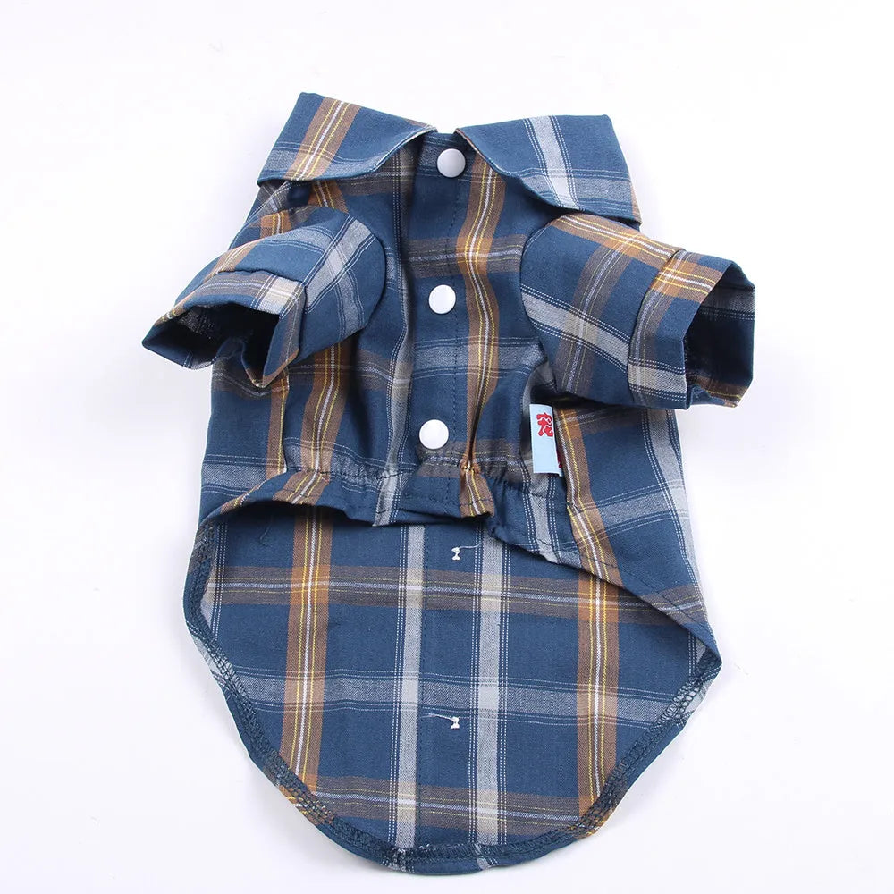 Pet shirt in soft cotton with two feet design, available in blue, red, and rice brown for dogs and cats