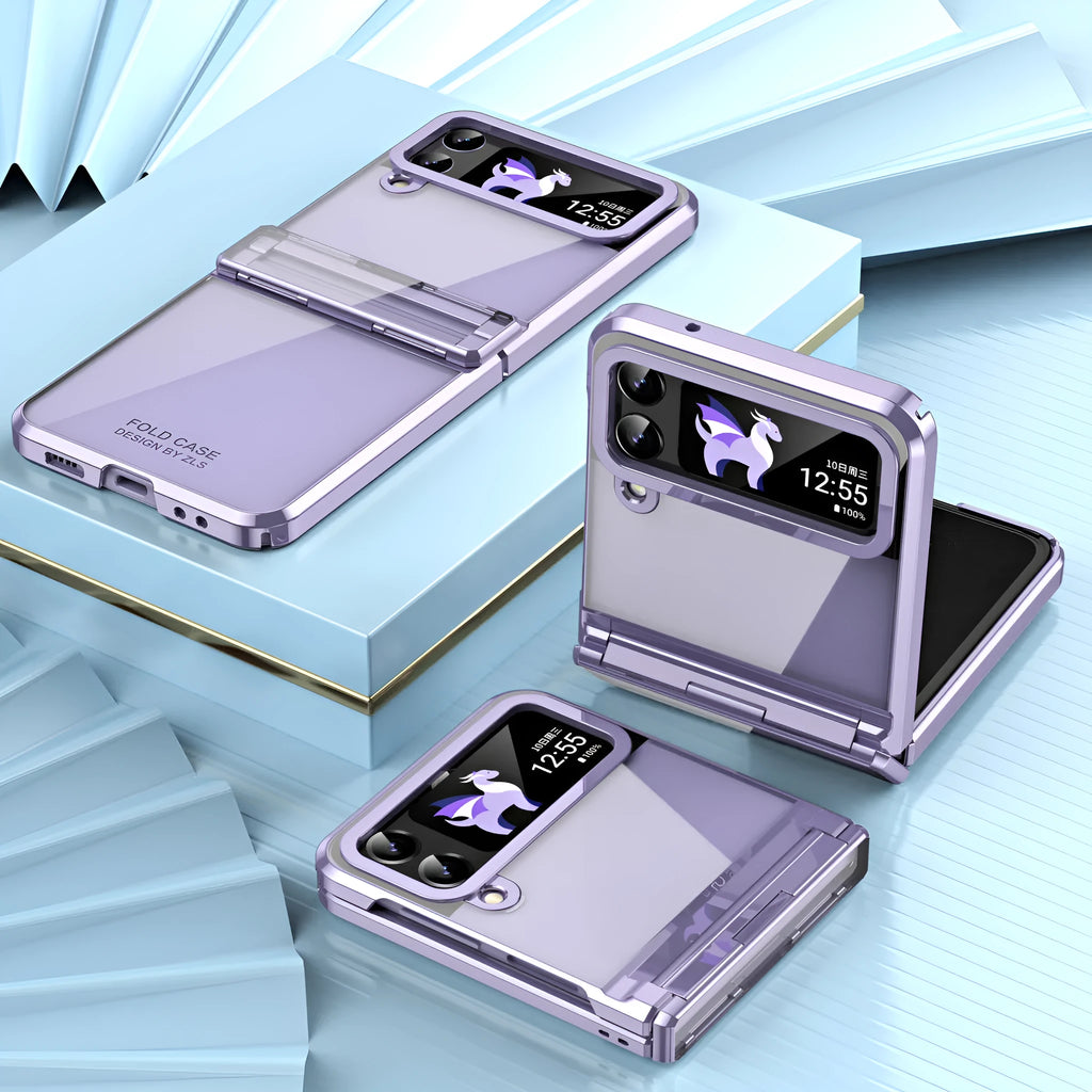 Transparent PC foldable phone case for Samsung Galaxy Z Flip 4 and Z Flip 5 with hinge protection and Phantom colour options